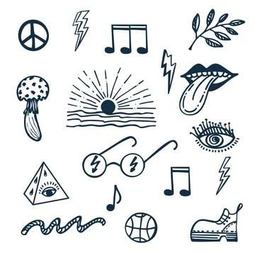 Collection of groove psychedelic elements. Retro design of Stock Illustration