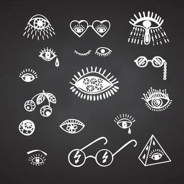 Collection of groove psychedelic eye elements. Retro design Stock Illustration