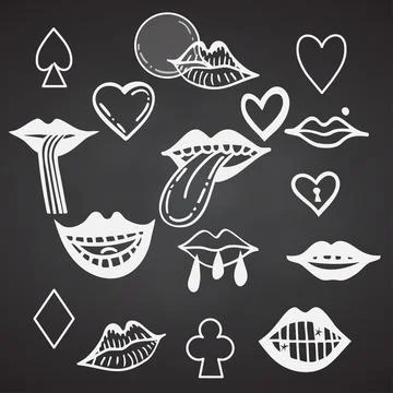 Collection of groove psychedelic mouth elements Retro design Stock Illustration