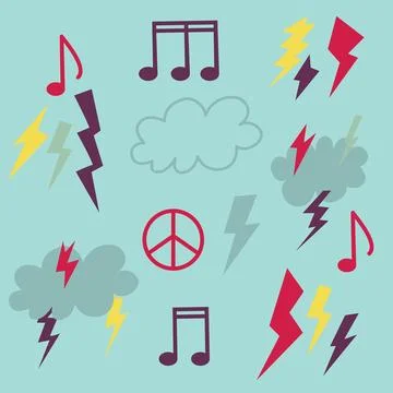 Collection of groove psychedelic music elements. Retro Stockillustratie