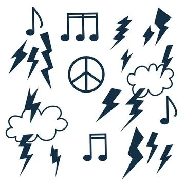 Collection of groove psychedelic music elements. Retro Stock Illustration