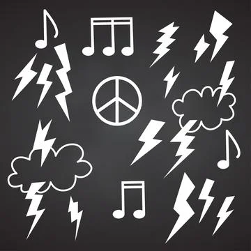 Collection of groove psychedelic music elements. Retro Stock Illustration