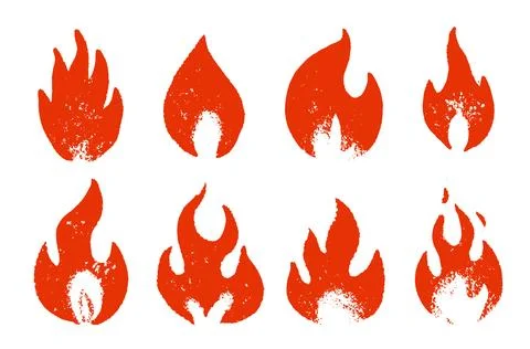 Collection of grungy fire flames. different elements for bonfire or other Illustrazione stock