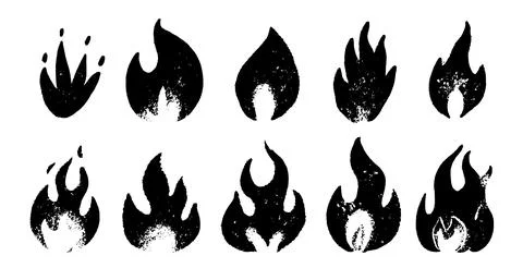 Collection of grungy fire flames. different elements for bonfire or other 库存插图