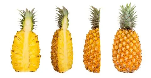 Collection half pineapple isolated Stock Photos