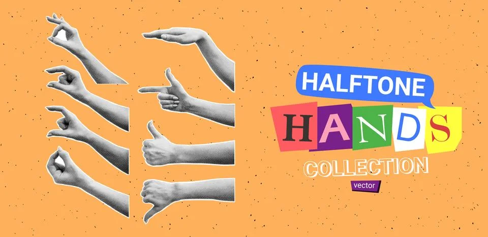 Collection of halftone hands Stockillustratie