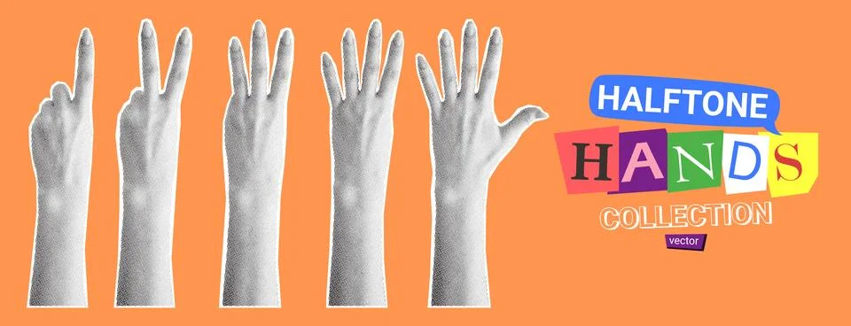 Collection of halftone hands Stock Illustration
