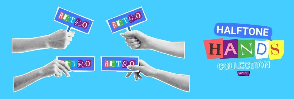 Collection of halftone hands Stock Illustration