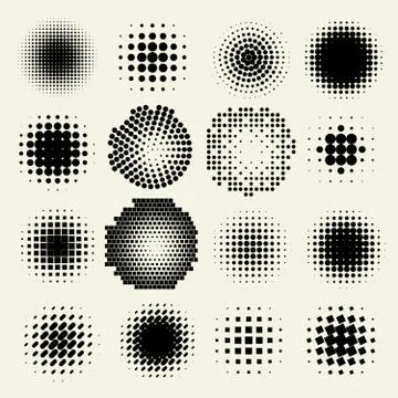 Collection of halftone sphere vector logo set. Abstract globe symbol, isolated Illustrazione stock