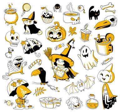 Collection halloween and magic elements. Big set of horror hand drawn doodle Illustrazione stock