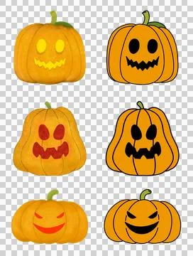Collection of halloween pumpkins, flat doodle and pencil color style Stock Illustration