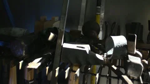 Collection of Hammers in Workshop Stock Footage 12660208