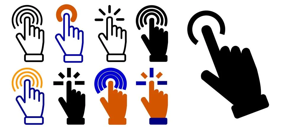 Collection of hand cursor icons, touch screen gestures, interactive pointer s Stock Illustration