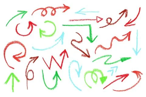 Collection of hand drawn arrows pointing in different directions Stock Illustration