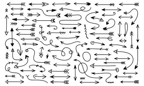 Collection of Hand Drawn Arrows pointing in Different Directions Vector Ill.. Stock Illustration