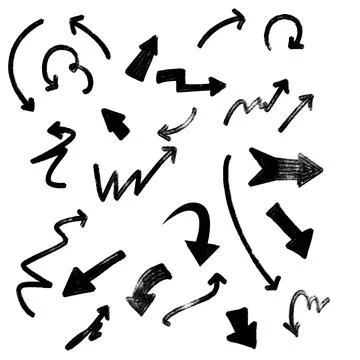 Collection of Hand-Drawn Arrows in Various Directions Stock Illustration