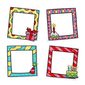 Collection of hand drawn birthday collage frames Stock Illustration