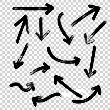 Collection of hand-drawn black arrows in various directions Stock Illustration