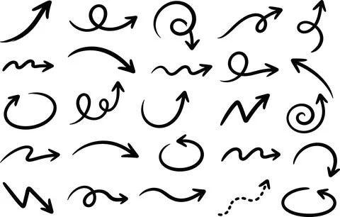 Collection of hand drawn black arrows and pointers. Stock Illustration