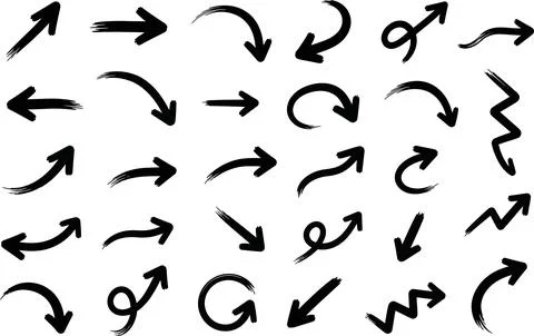 Collection of hand drawn black arrows and pointers. Stock Illustration