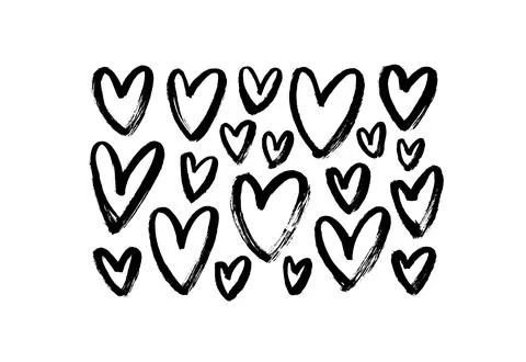 Collection of hand drawn black scribble hearts. Stock Illustration