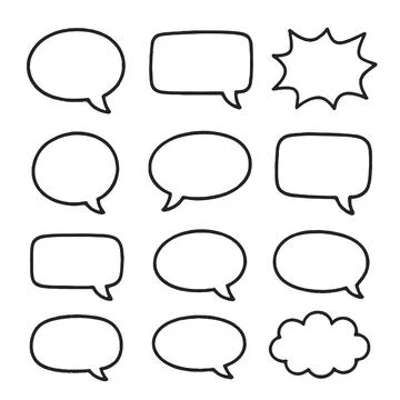Collection of hand-drawn black speech bubbles with speech bubble Stock Illustration
