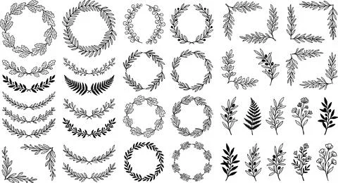 Collection of Hand-Drawn Botanical Elements and Wreaths. Иллюстрация