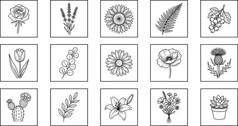 Collection of Hand-Drawn Botanical Illustrations of Various Flowers and Plant Иллюстрация