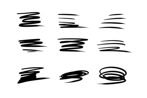 Collection of hand-drawn brush stroke elements on transparent or white Ilustración de archivo
