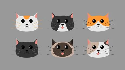 Collection of hand drawn cat face vector Stock Illustration