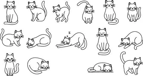 Collection of Hand-Drawn Cat Poses - Sketchy Line Art Illustrations Stock Illustration