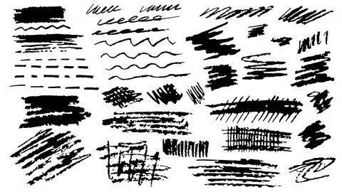 Collection of hand drawn chalk broad strokes, grunge line collection Stock Illustration