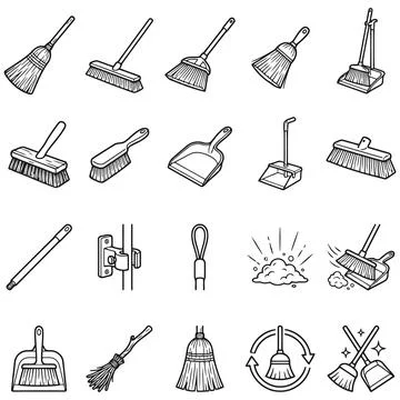 Collection of Hand Drawn Cleaning Tools Icons for Household Chores and Hygien Stockillustratie