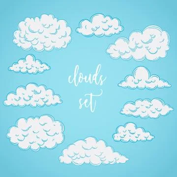 Collection of hand drawn clouds. Stock Illustration