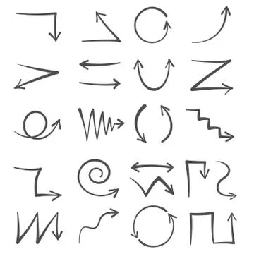 Collection of hand-drawn comic arrows isolated on white background Stock Illustration