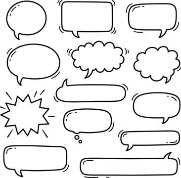 Collection of hand drawn comic speech bubbles Stock Illustration
