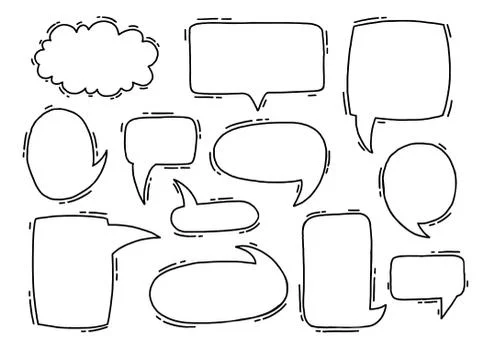 Collection hand drawn communicate speech. Design element business message. Stock Illustration