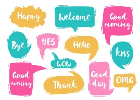 Collection hand drawn communicate speech. Design element business message. Stock Illustration