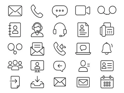 Collection of hand drawn communication icons isolated on white background Stock Illustration