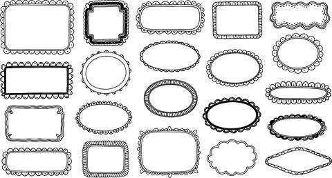 Collection of Hand-Drawn Decorative Frames and Borders, Black and White Sketc Stock Illustration