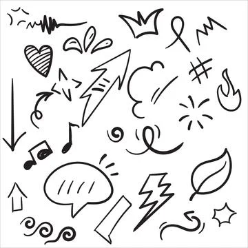 Collection of Hand-Drawn Doodle Elements on White Background Design Illustrazione stock