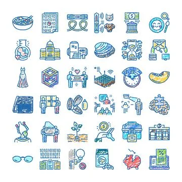 Collection of hand drawn doodle modern universal icons Stock Illustration