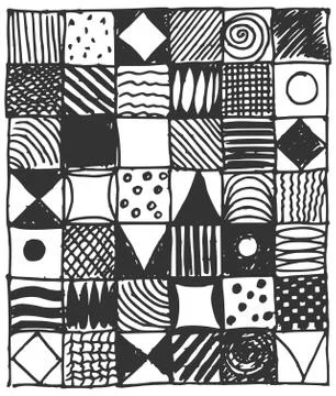 Collection of hand drawn doodle square pattern Stock Illustration
