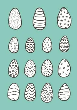 Collection of hand drawn doodle style Easter eggs, Stock-Illustration