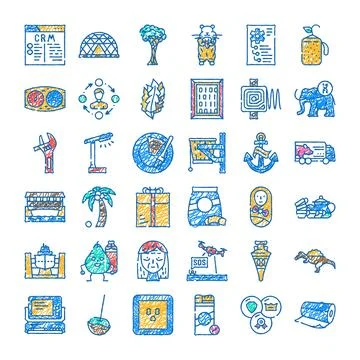 Collection of hand drawn doodle style icons Stock Illustration