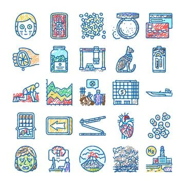 Collection of hand drawn doodle style icons Stock Illustration