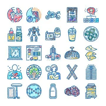 Collection of hand drawn doodle style icons Stock Illustration
