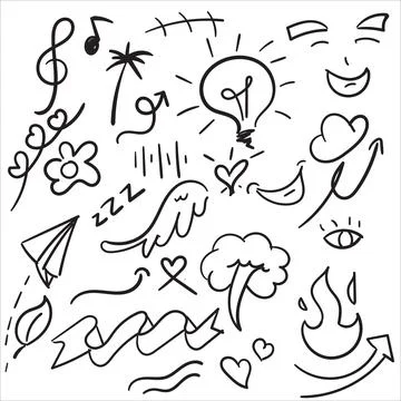 Collection of hand drawn doodles featuring various everyday objects Stock Illustration