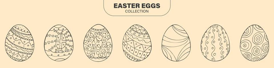 Collection of hand drawn Easter Eggs. Ornamental drawing design. Festive spring 库存插图