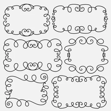 Collection Of Hand Drawn Frame Decorative Calligraphic Elements. Stock Illustration